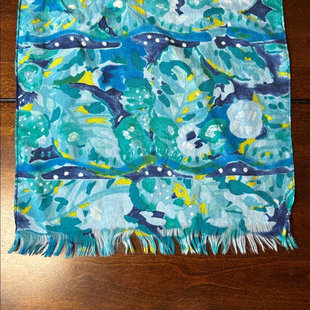 Express 100% Silk Scarf in Blue and Green Hues.